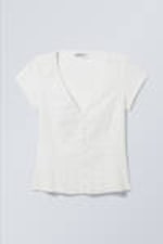 White - Structured Short Sleeve Cotton Top - 0