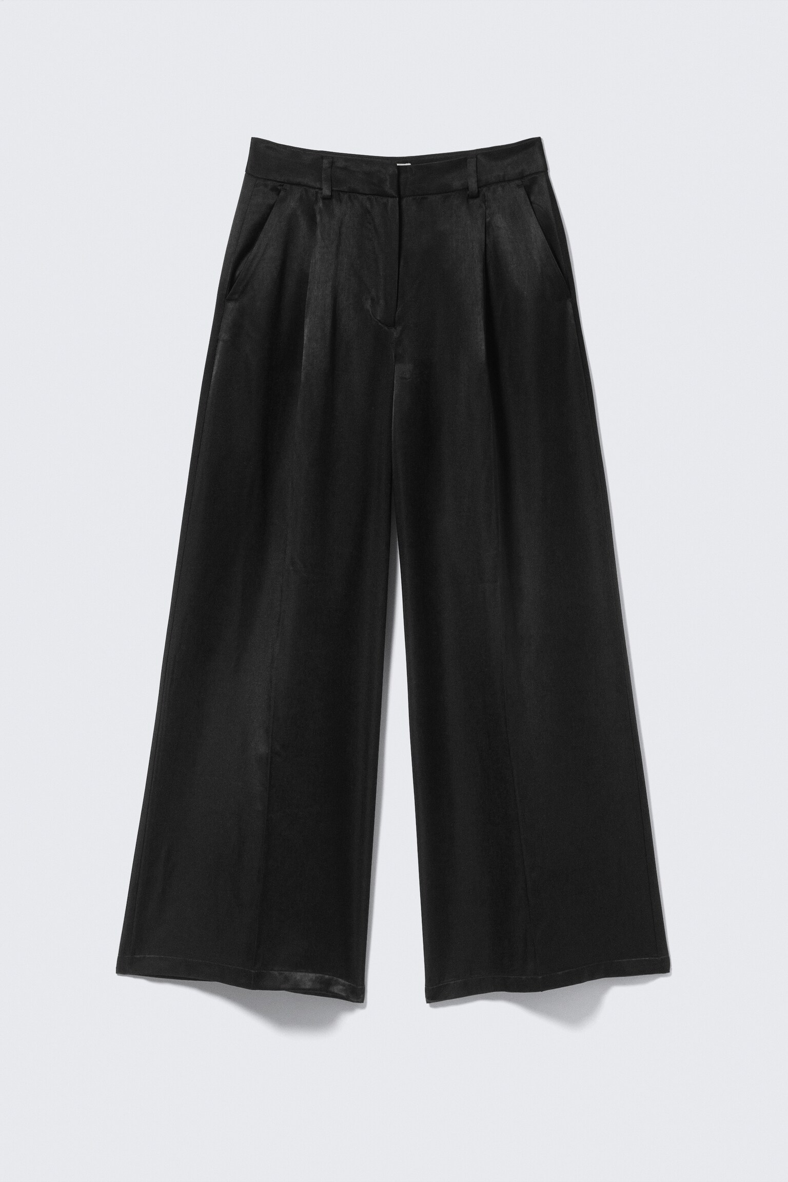 High Waisted Wide Leg Satin Trousers - Sort/Mørkebrun/Hvid - 2