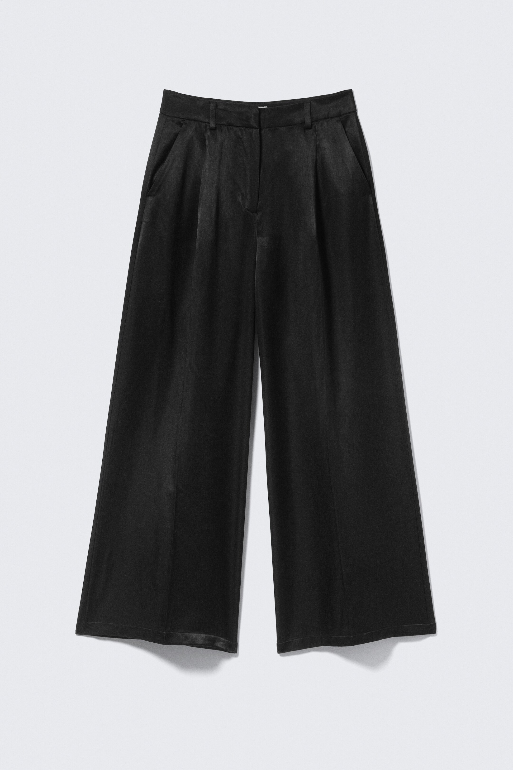 Προβολή μεγαλύτερης εικόνας: High Waisted Wide Leg Satin Trousers - Black - Ladies | H&M GR 4