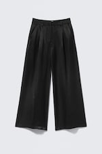 Black - High Waisted Wide Leg Satin Trousers - 3