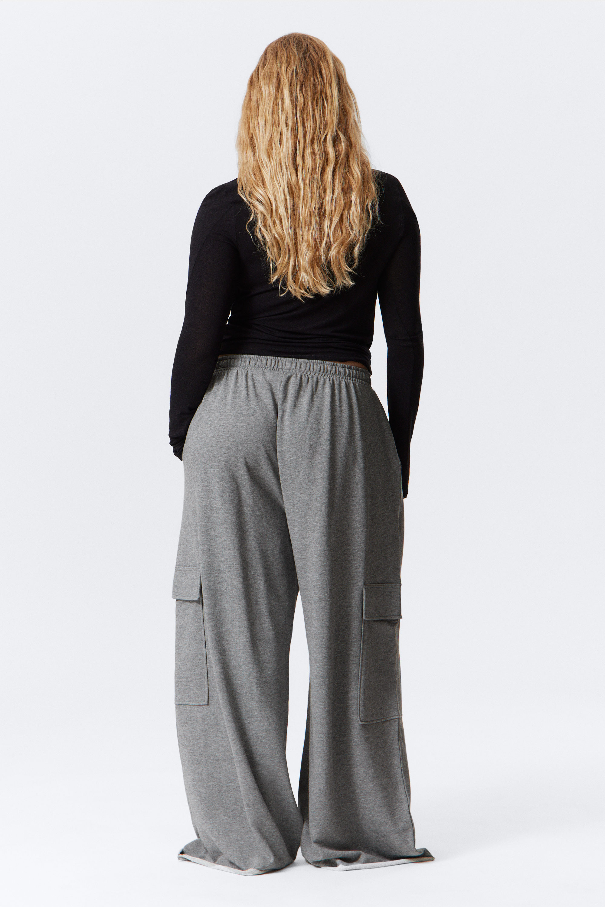 Grey Melange - Baggy Cargo Sweatpants - 2