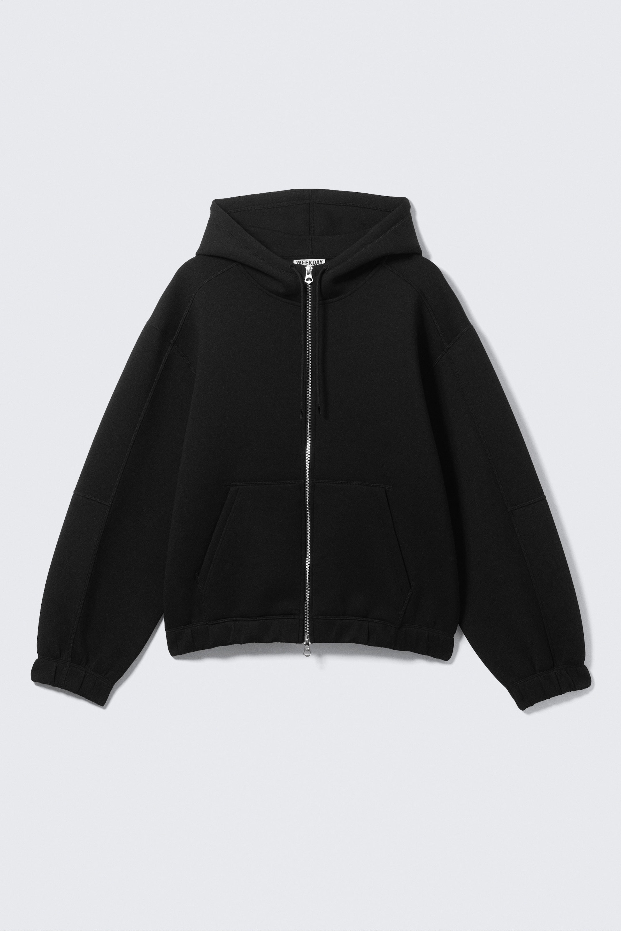 Black - Loose High-Neck Scuba Zip Hoodie - 4
