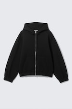Black - Loose High-Neck Scuba Zip Hoodie - 4