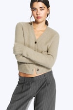 Støvet mole - Ribbestrikket cardigan med V-hals - 0