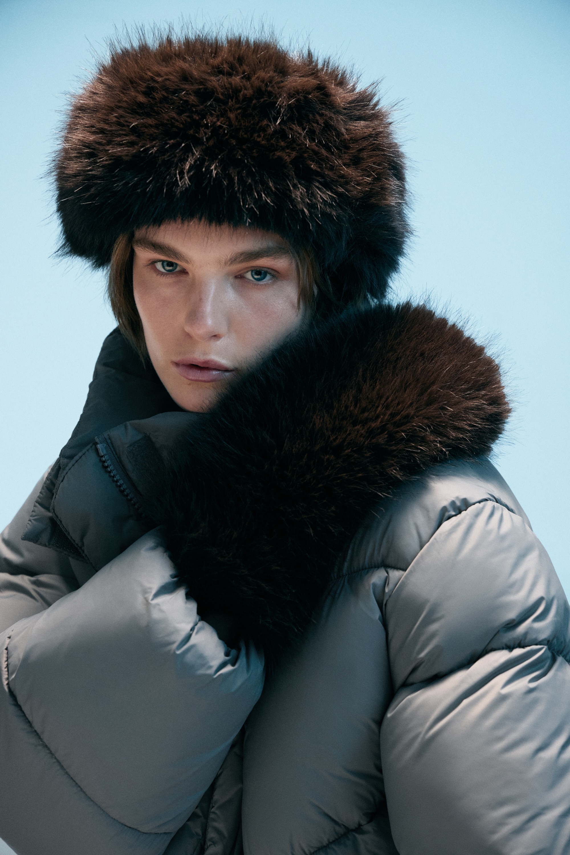 Manoplas de pelo sintético - Marrón oscuro/Negro