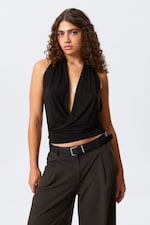 Schwarz - Drapiertes Neckholder-Oberteil aus Jersey - 0