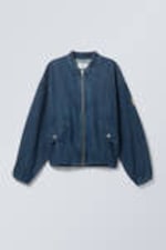 Sapphire Blue - Oversized Denim Bomber Jacket - 0