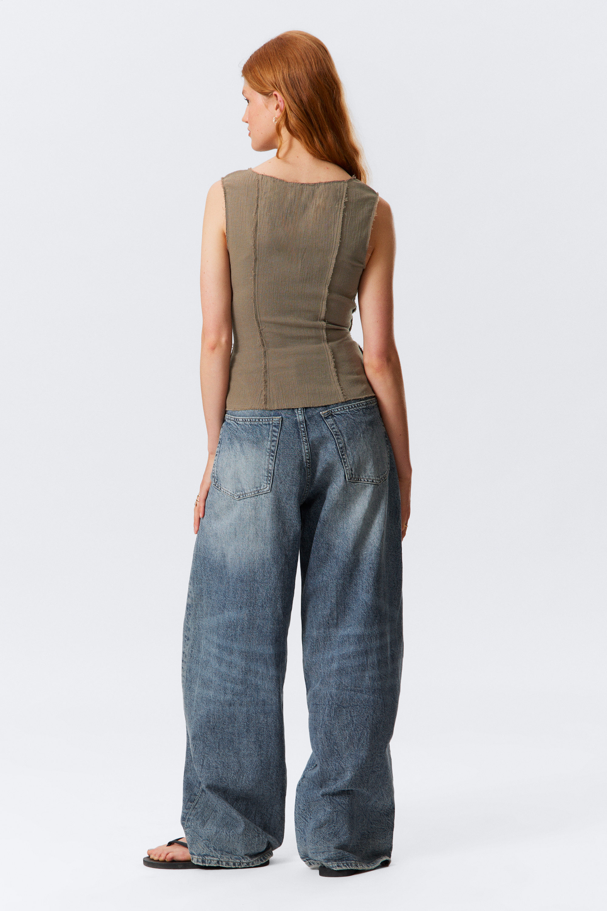 Dunkles Graubraun - Korsett-Top aus Twill mit eckigem Ausschnitt - 3