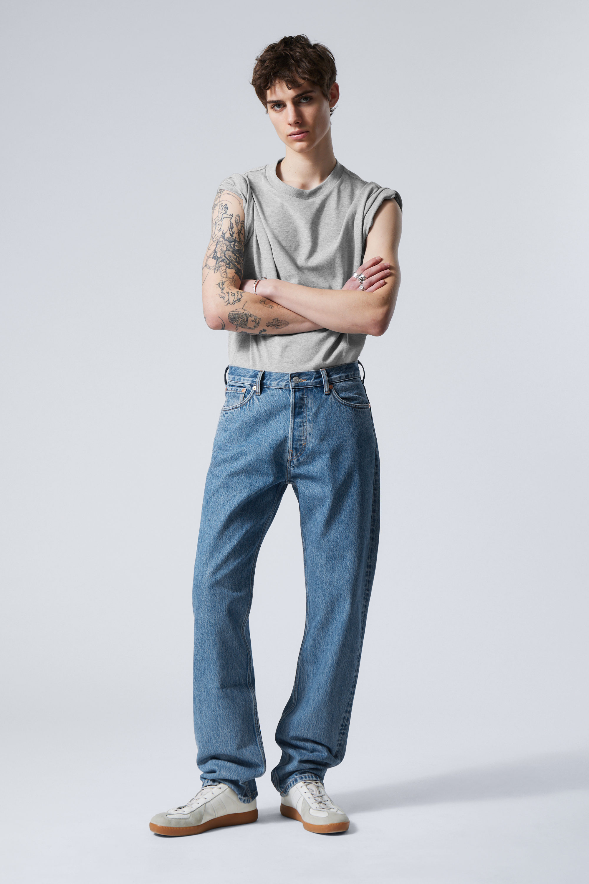 90s Blue - Mittelblau - Space Relaxed Straight Leg Jeans - 1