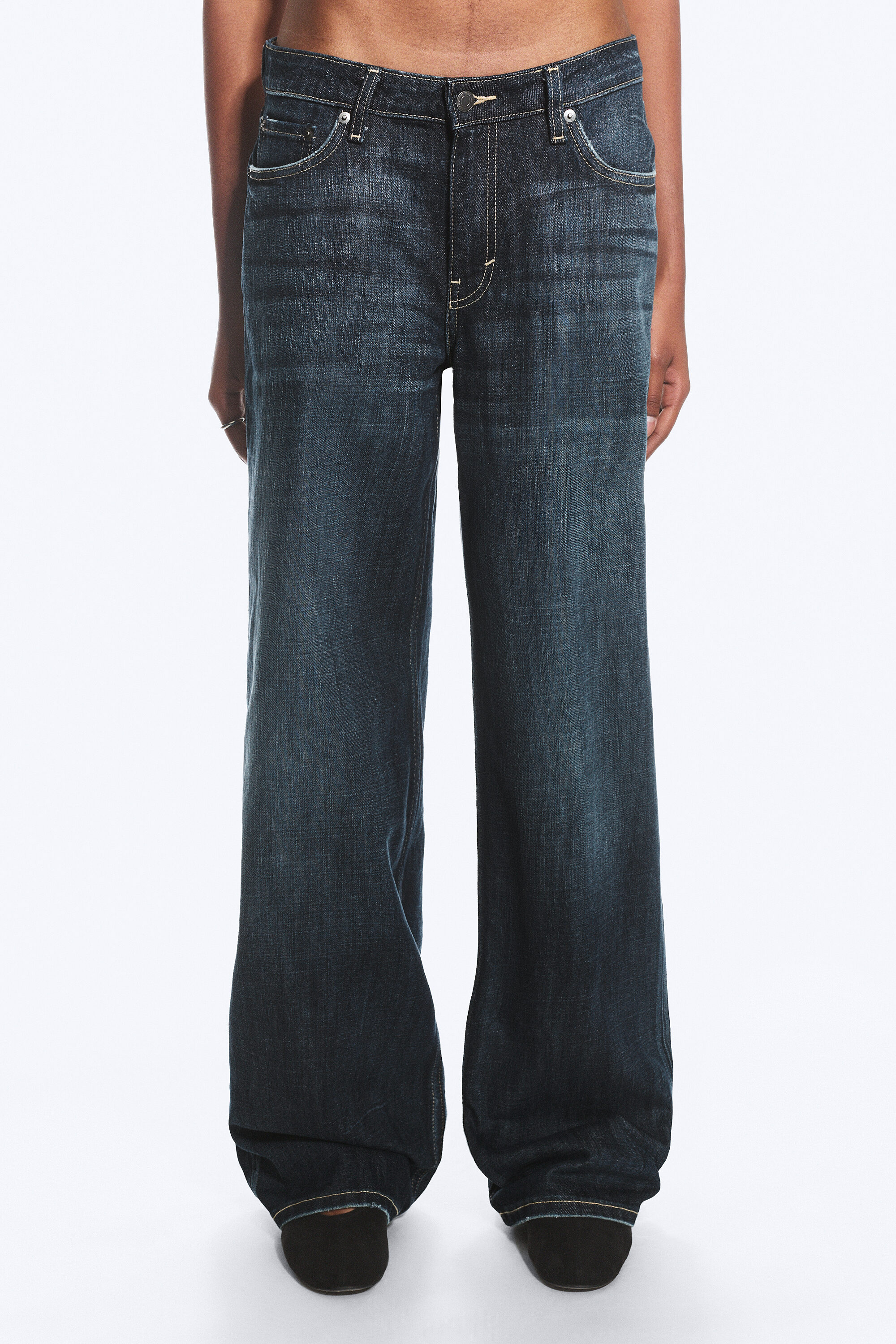 ample low rise loose wide jeans - Deep Sea Blue - Dark Blue