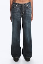 Deep Sea Blue - Dark Blue - Ample Low Rise Loose Wide Jeans - 1