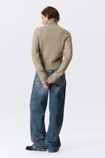 Beige meliert - Weicher Strick-Cardigan mit Reißverschluss - 3