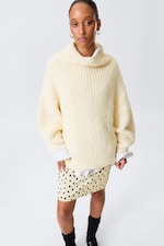 Light Yellow - Oversized Knitted Turtleneck Sweater - 1