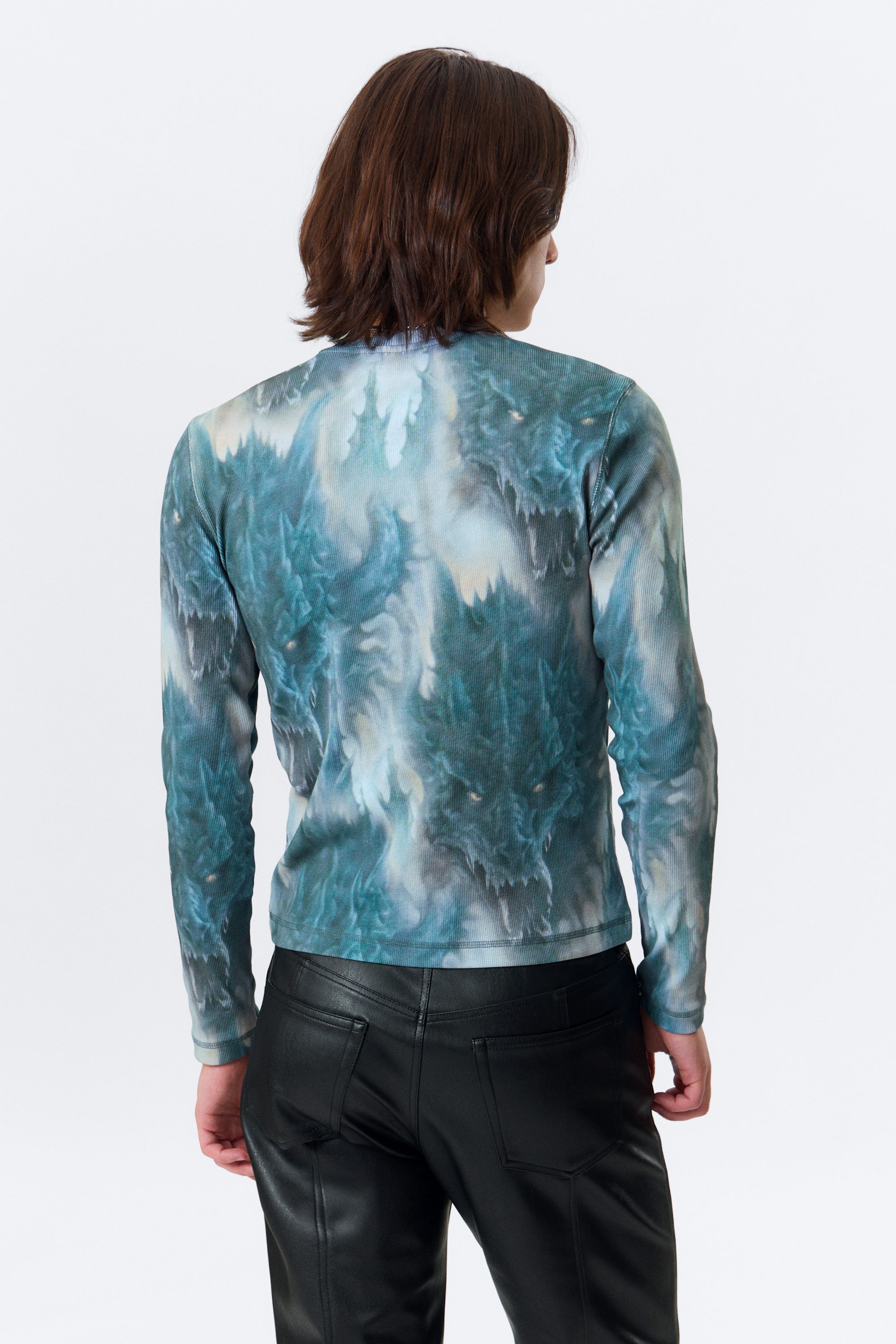 Grey & Blue Dragon Print - Ribbed Long-Sleeved T-shirt - 2