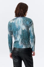 Grey & Blue Dragon Print - Ribbed Long-Sleeved T-shirt - 2