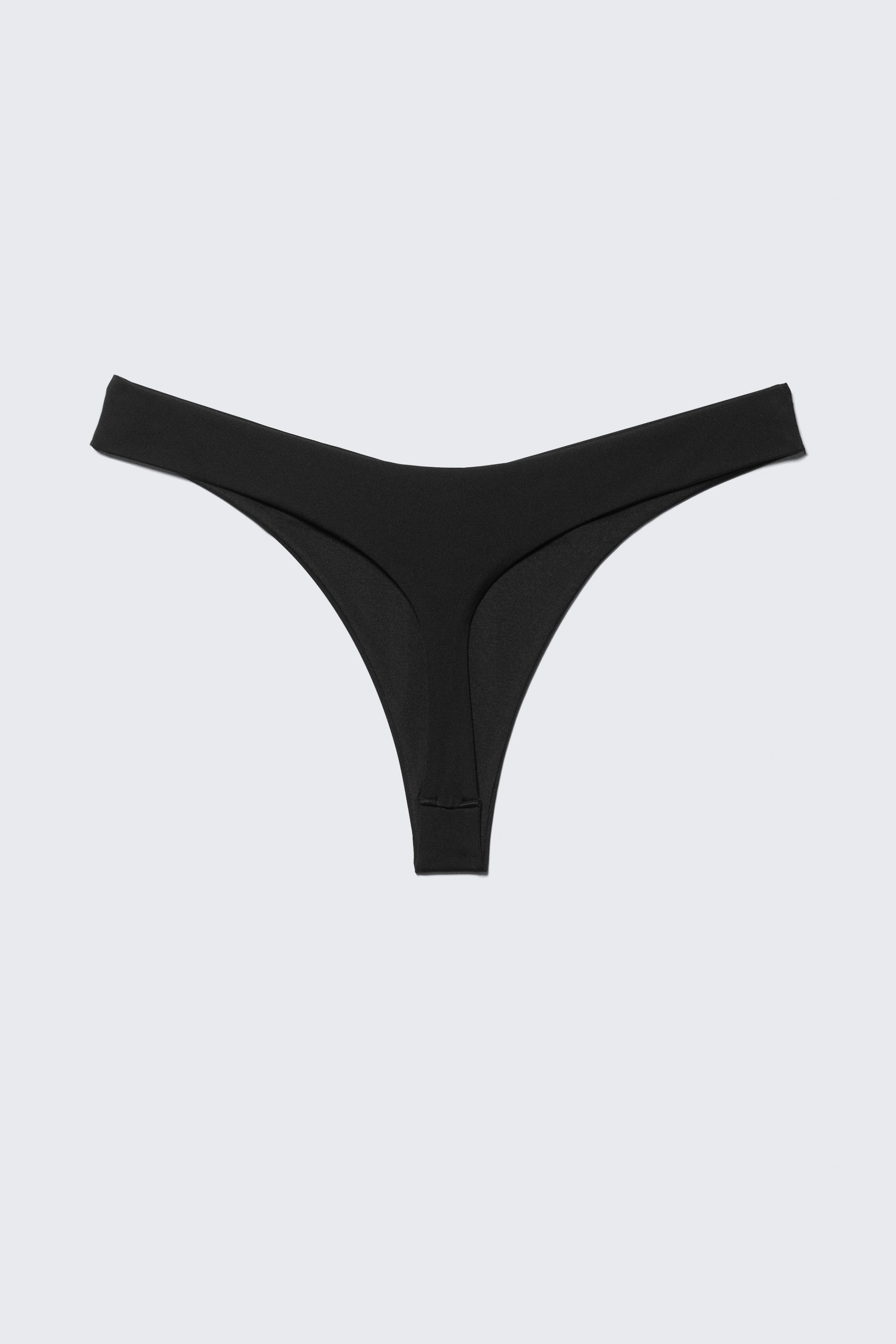 Black - V-Shaped Thong Bikini Bottoms - 4