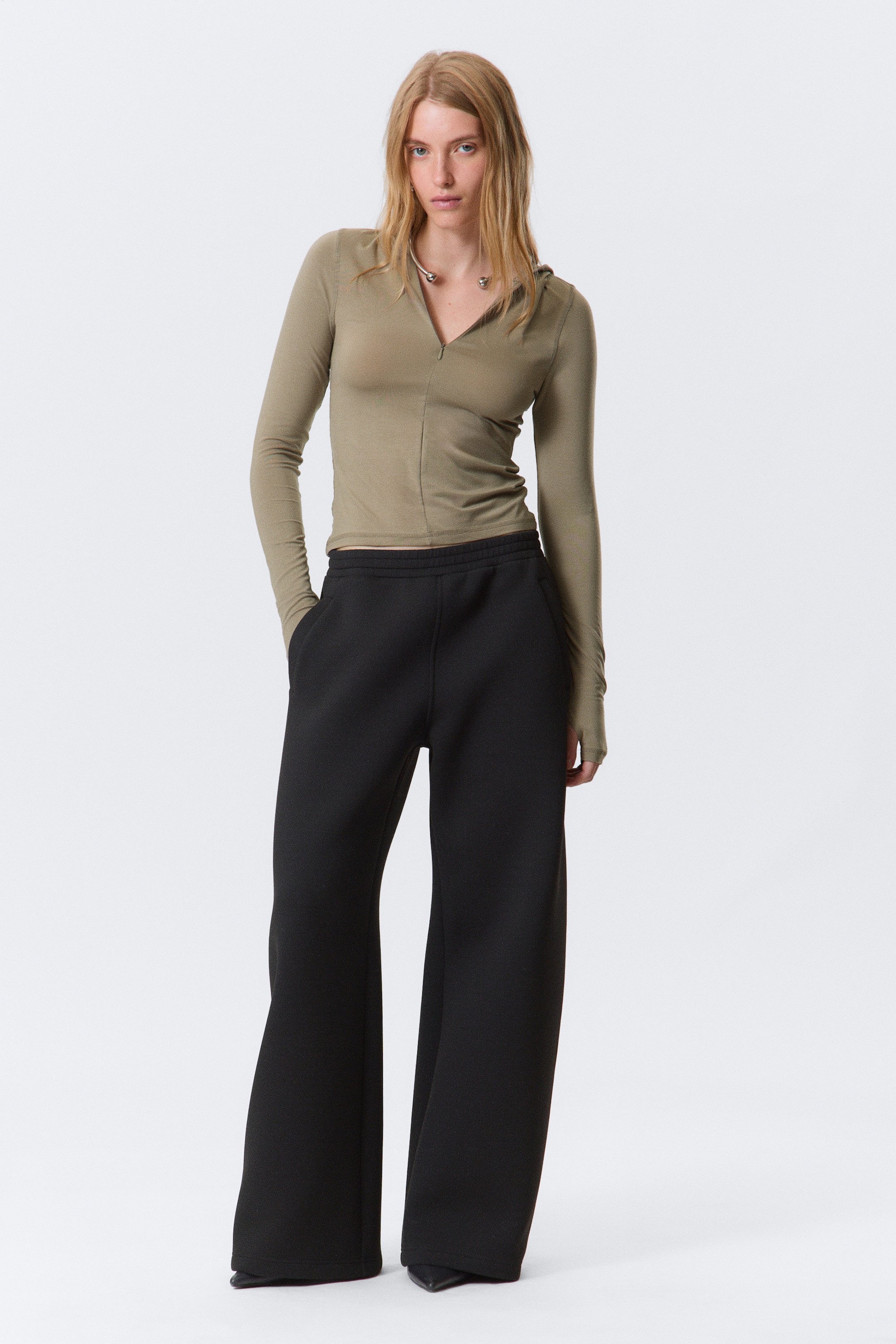 Black - Relaxed Barrel Leg Scuba Sweatpants - 1