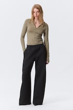 Schwarz - Lockere Scuba-Jogginghose mit weitem Bein - 0