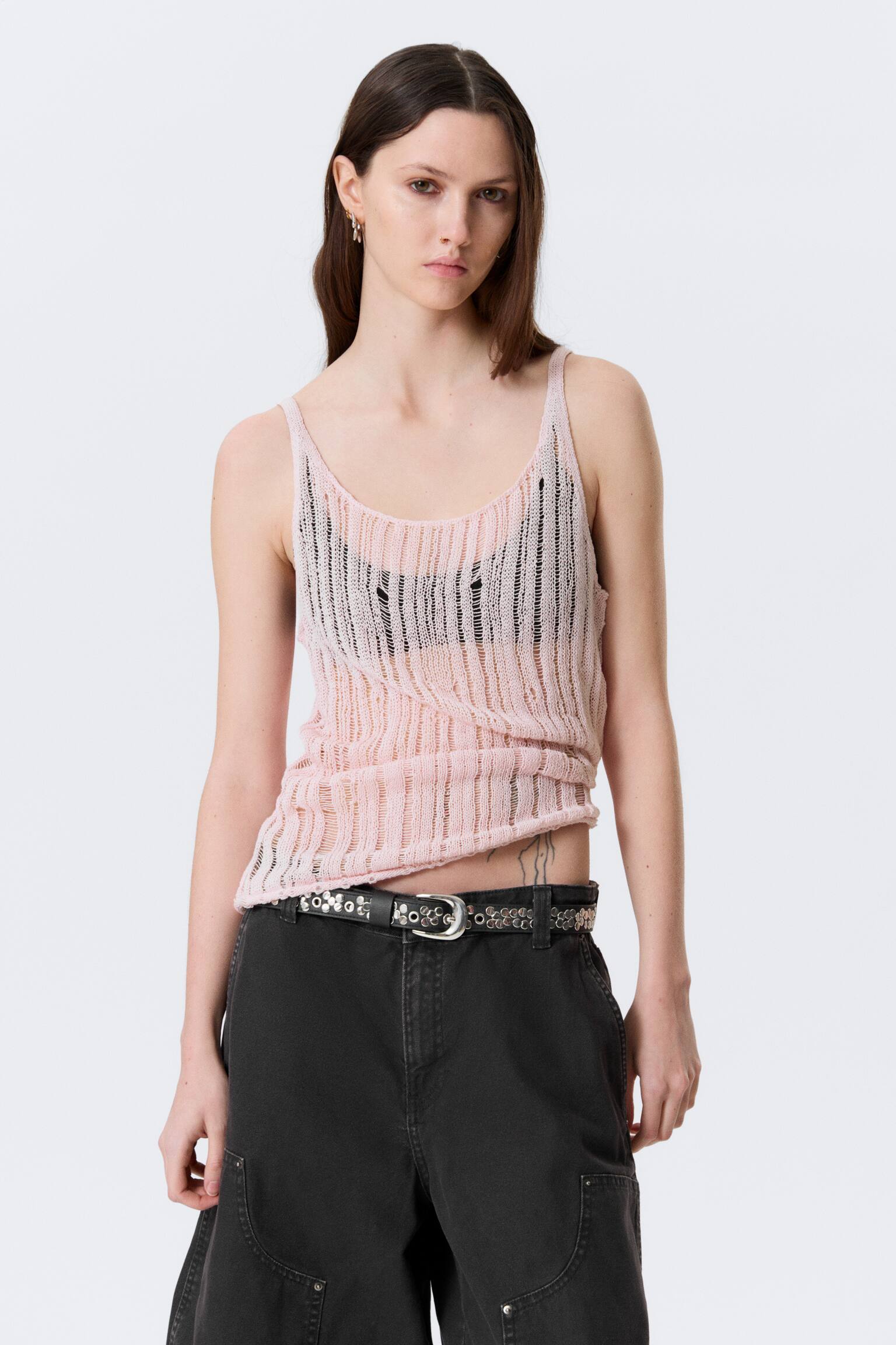 Textured Knitted Tank Top - Lichtroze/Zwart - 1