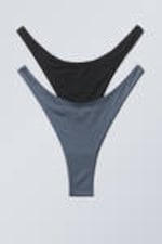 Black & Shiny Blue - 2-pack Mini Brazilian Bikini Bottoms - 0