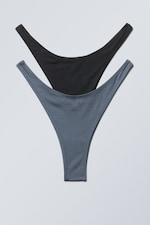 Schwarz & Blau glänzend - 2er-Pack Brazilian-Bikinihose - 0