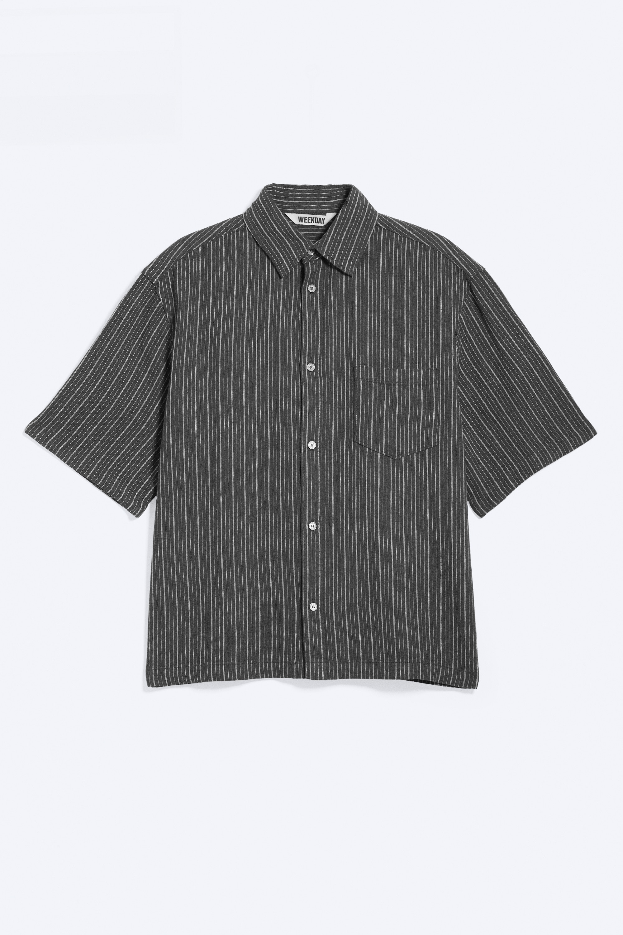 Κοντομάνικο Πουκάμισο Από Μείγμα Λινών Υφασμάτων - Σκούρο Γκρι Ριγέ/Λευκό/Γκρι ριγέ