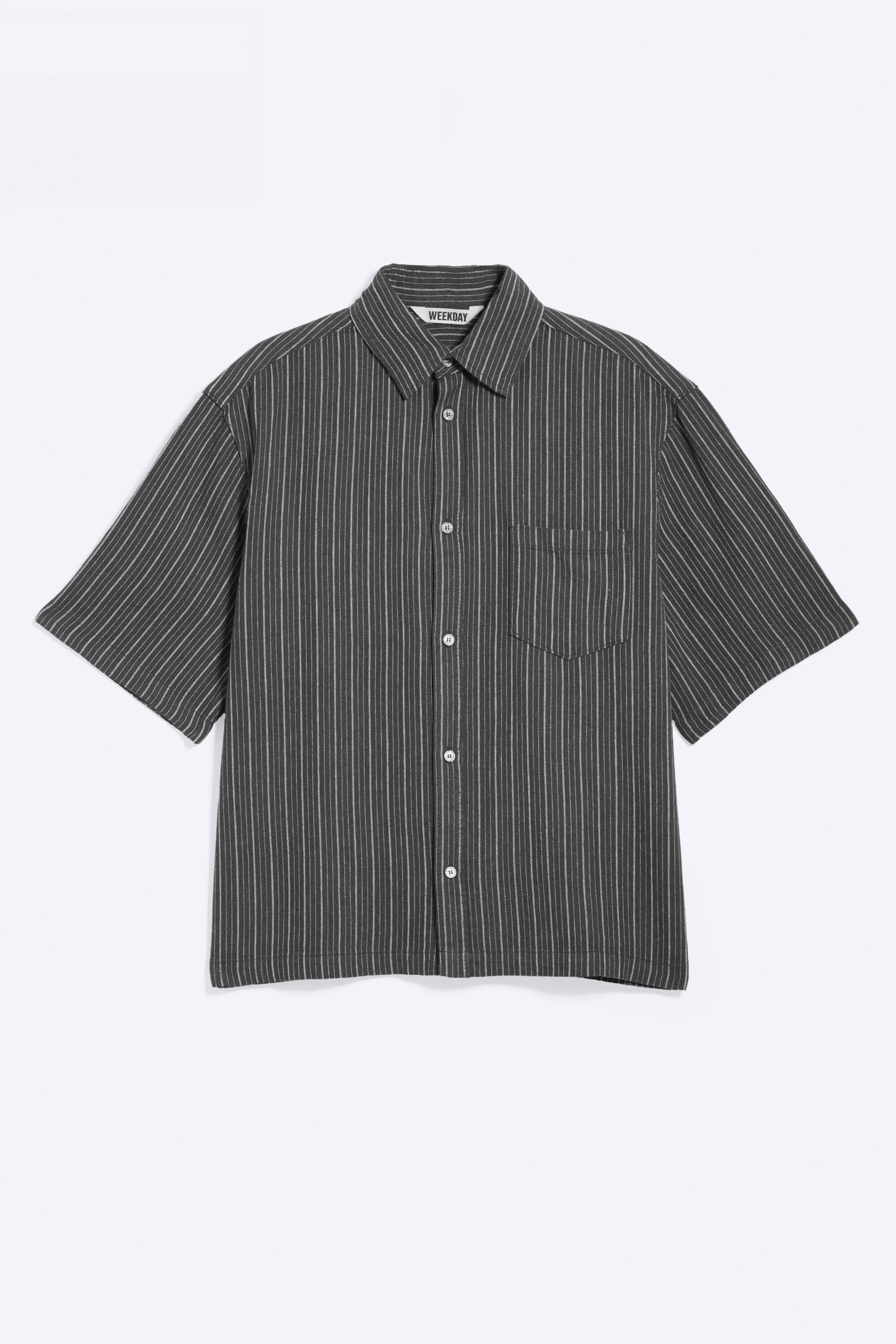 Mörkgrå/Vit-randig - Ledig kortärmad skjorta i linneblanding - 3