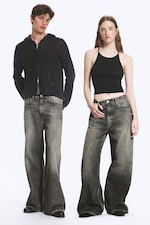 Redondo Black - Washed Black - Solar Loose Wide Leg Unisex Jeans - 0