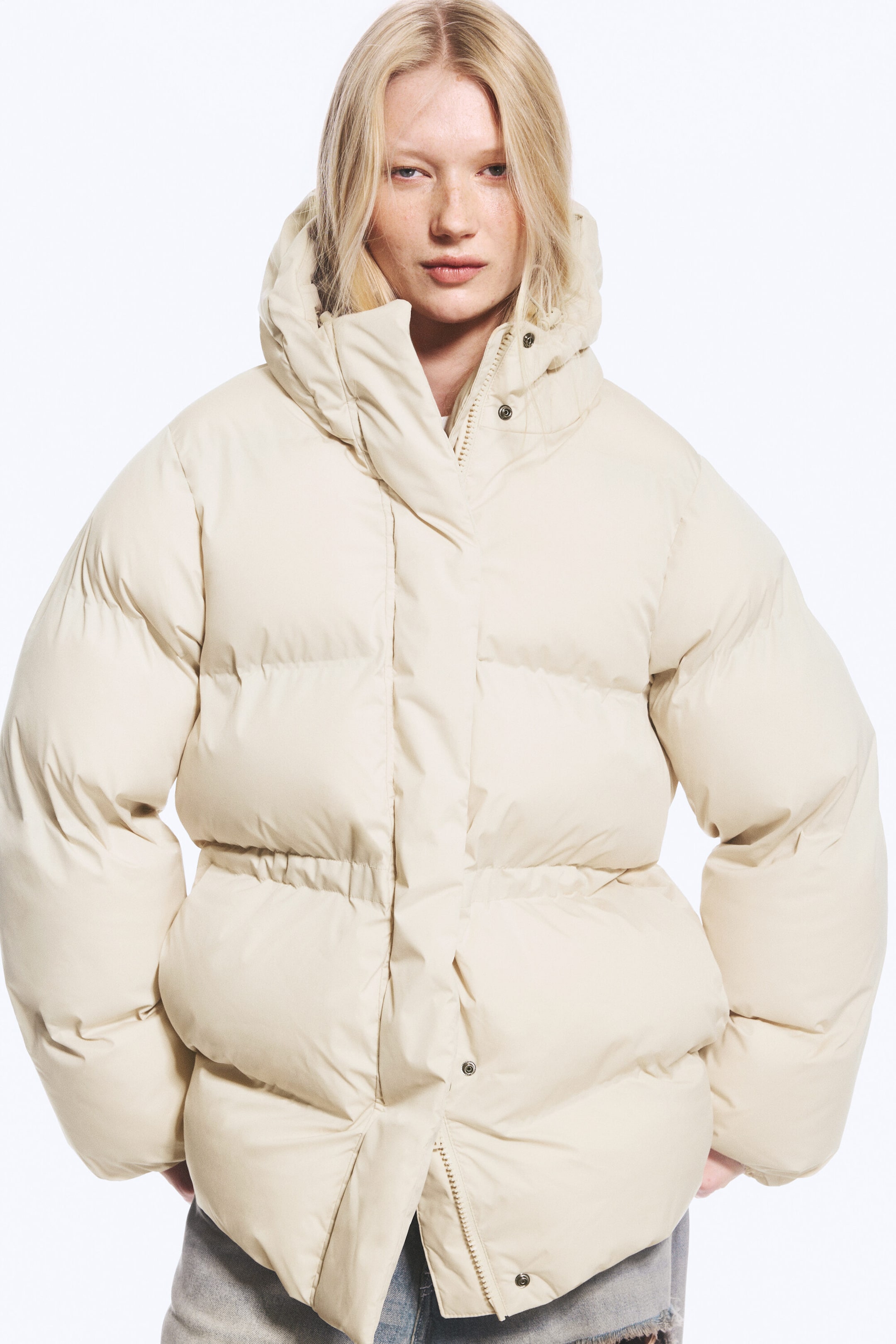 Light Beige - Waisted puffer jacket - 4