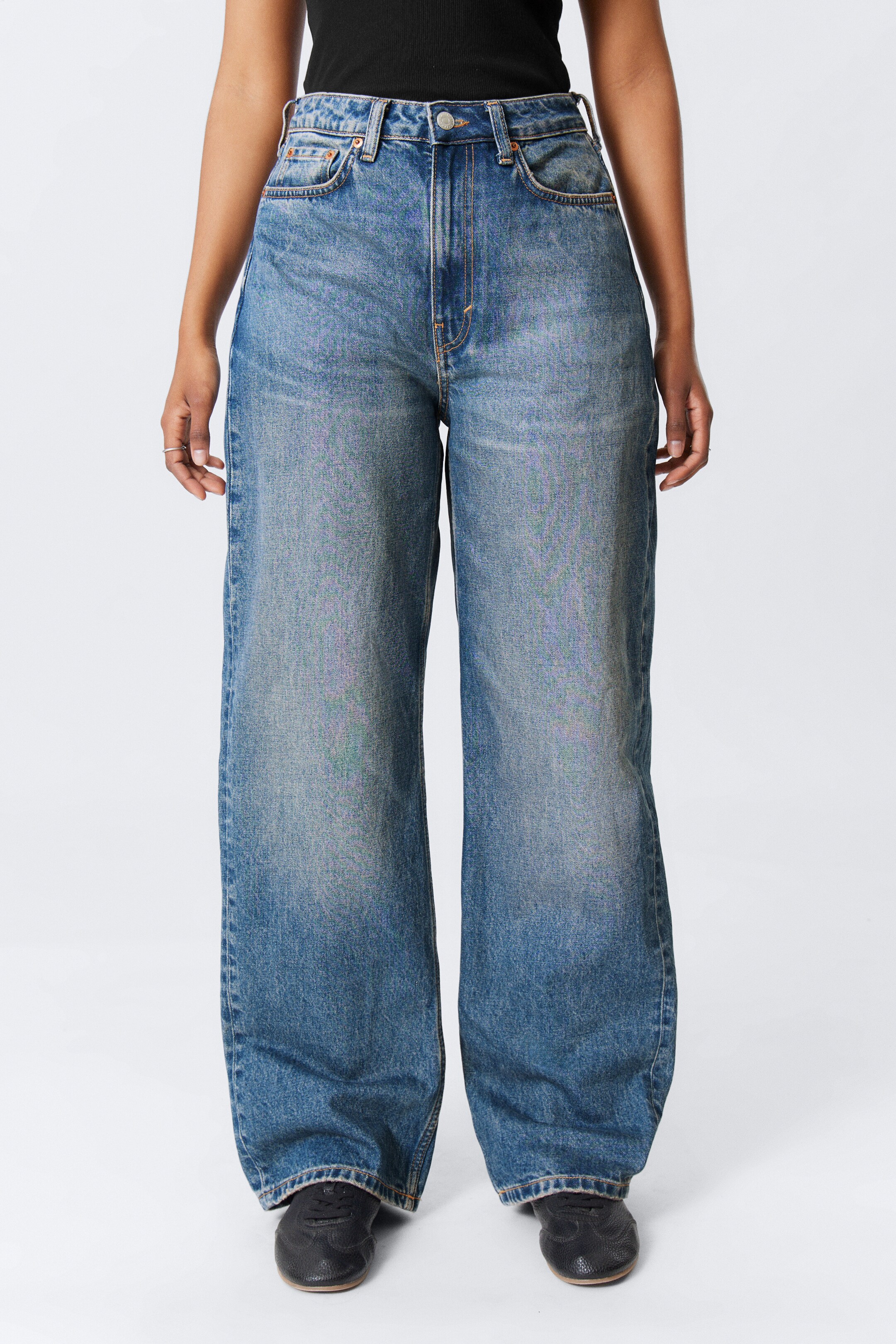 Προβολή μεγαλύτερης εικόνας: Halo Curve High Waisted Regular Wide Leg Jeans - Iron Blue - Medium Blue - Ladies | H&M GR 2