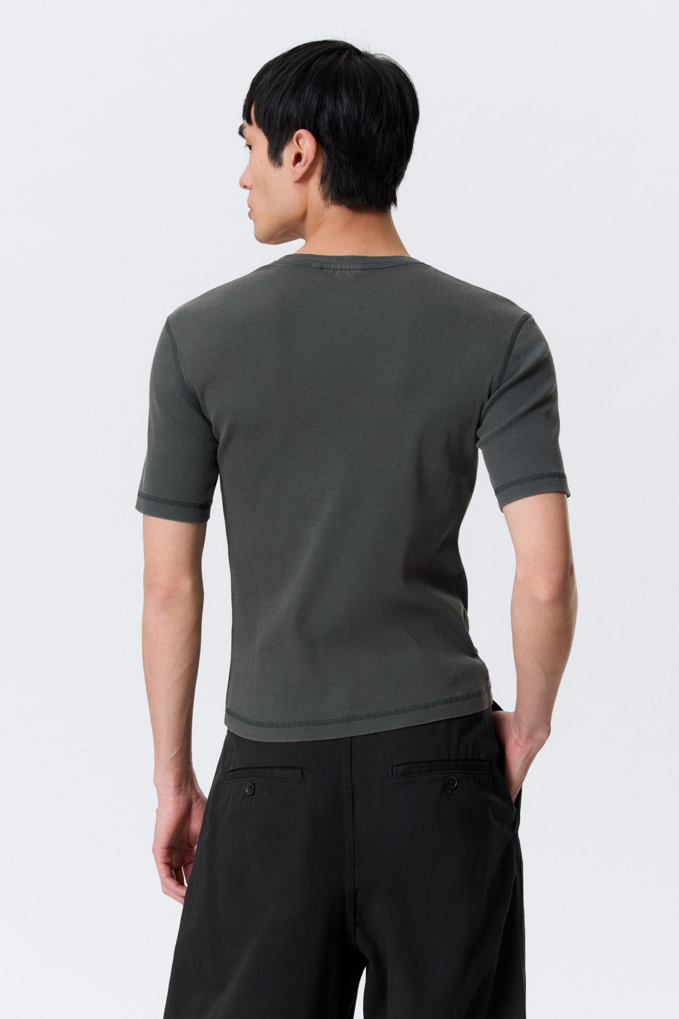 Washed Dark Mole - Classic Slim Ribbed Cotton T-shirt - 2