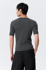 Washed Dark Mole - Classic Slim Ribbed Cotton T-shirt - 2