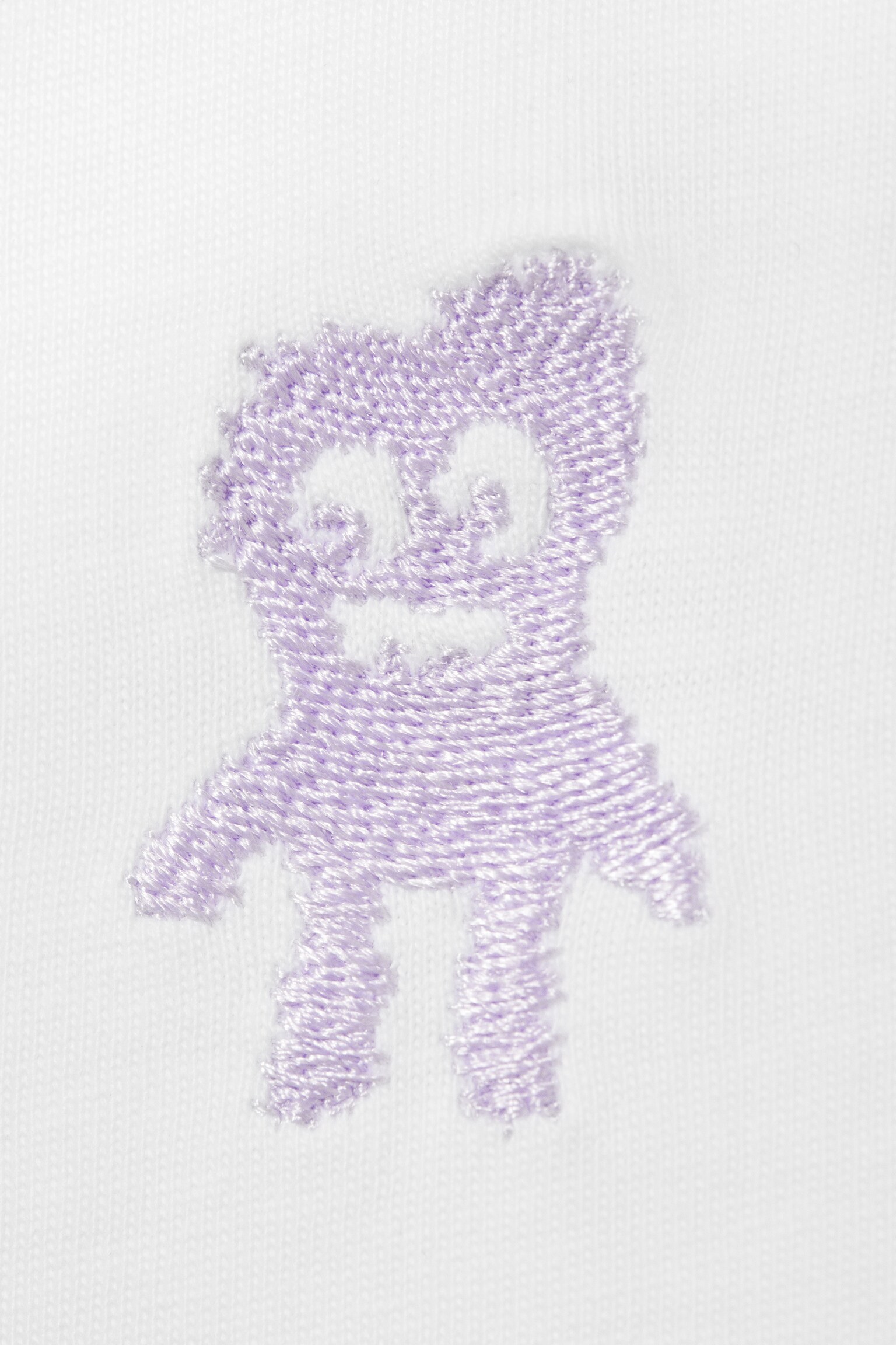 Shrunken Cotton T-shirt - White - Embroidered Monster - 5