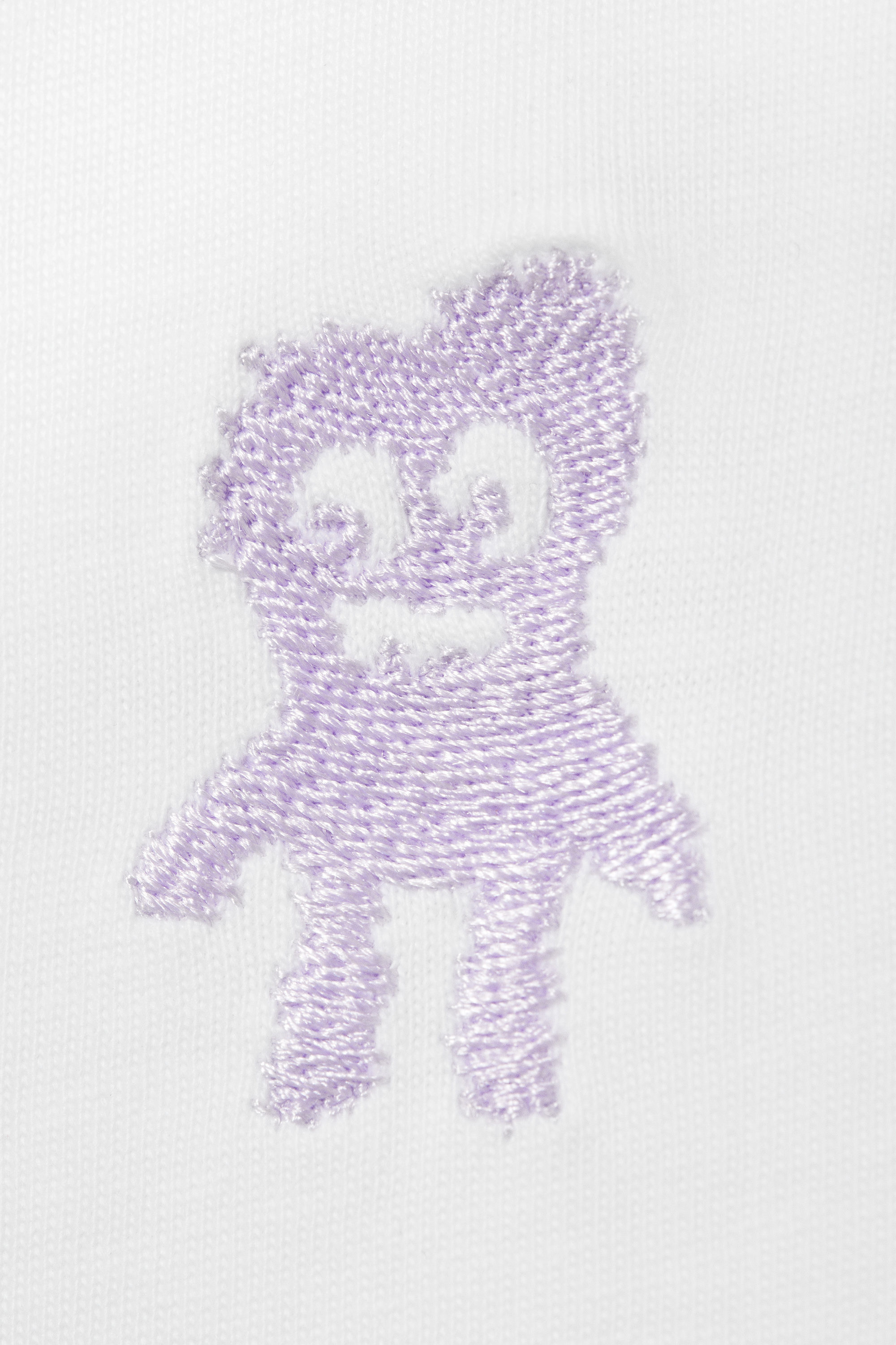White - Embroidered Monster - Shrunken Cotton T-shirt - 4