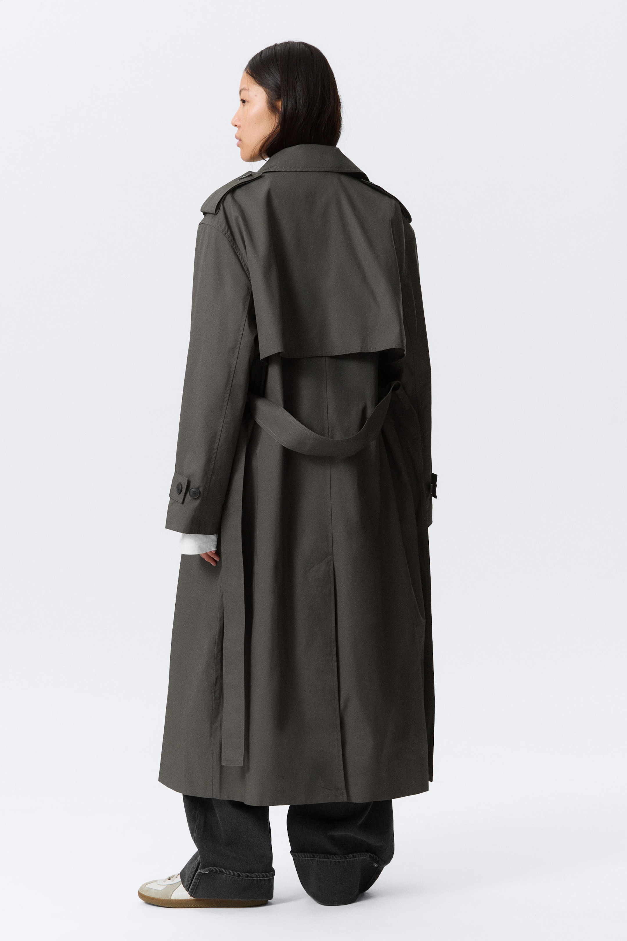 Mörkgrå - Oversized dubbelknäppt trenchcoat i canvas - 4