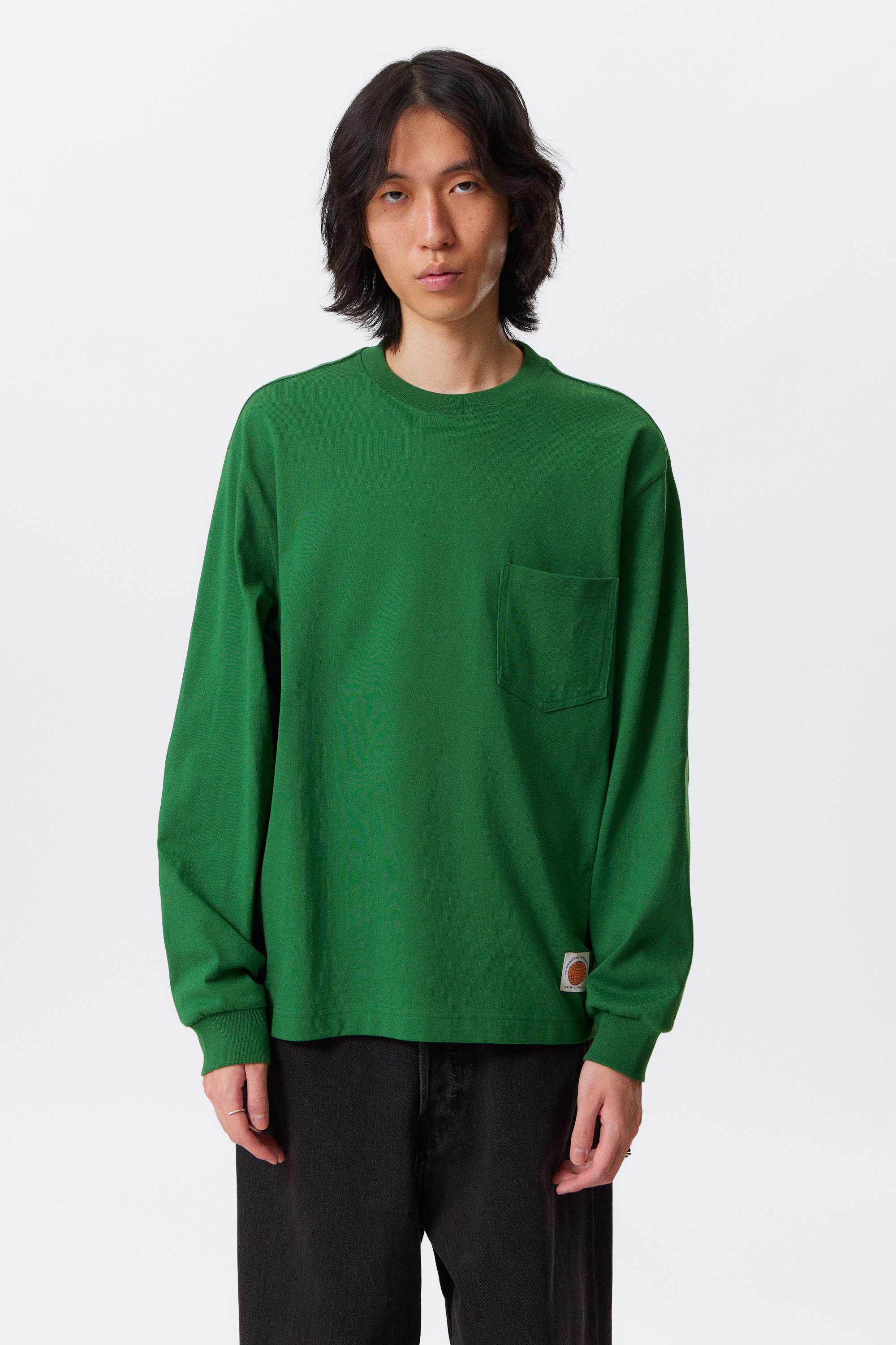 Grün - Baumwoll-Longsleeve mit lockerer Passform - 1
