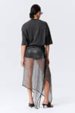 Dark Grey - Sequin Mesh Tie Midi Skirt - 2