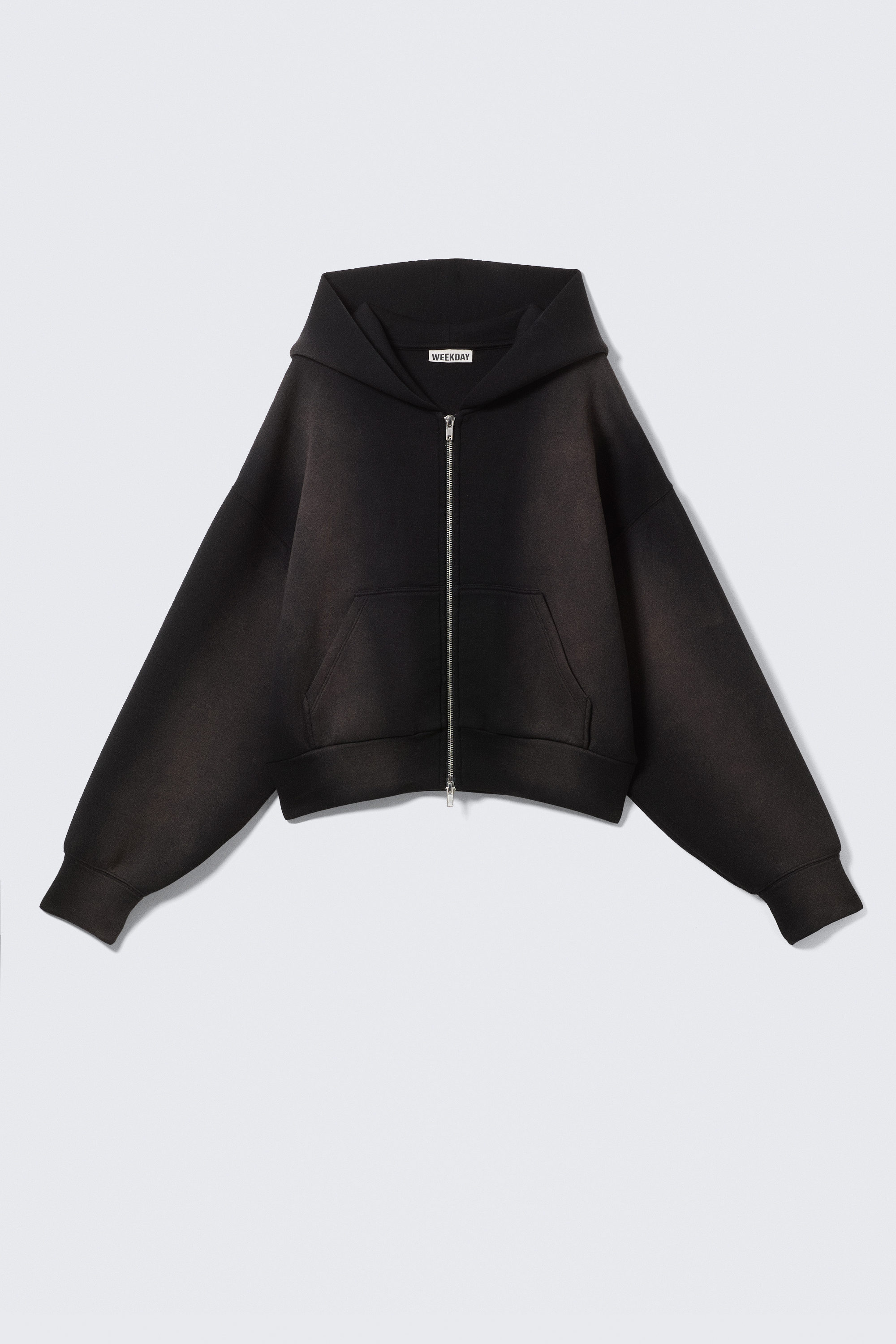 Black Spray Wash - Cropped Washed Scuba Zip Hoodie - 4