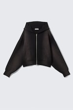 Black Spray Wash - Cropped Washed Scuba Zip Hoodie - 4