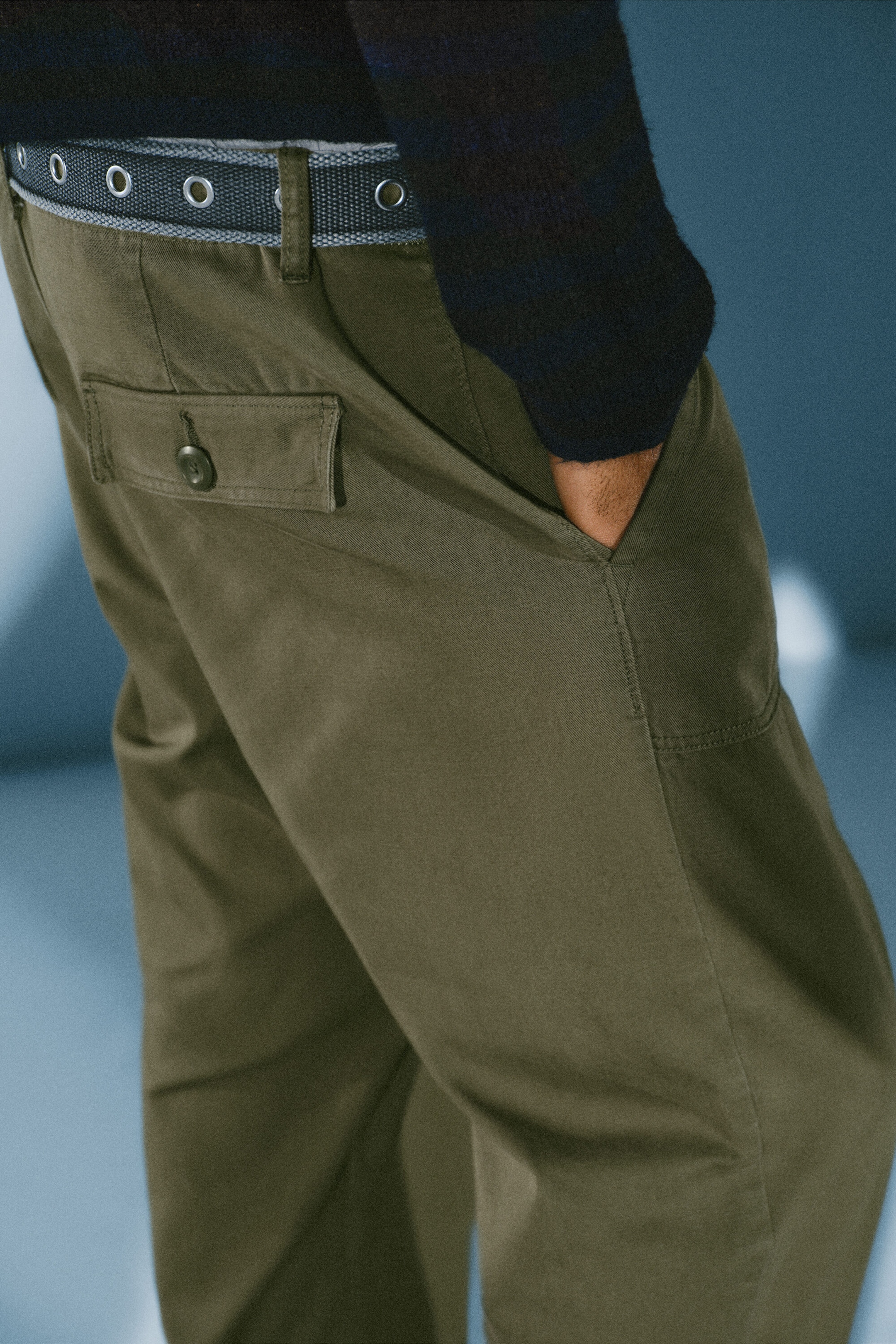Dark Khaki Green - Low-Rise Bootcut Workwear Trousers - 3