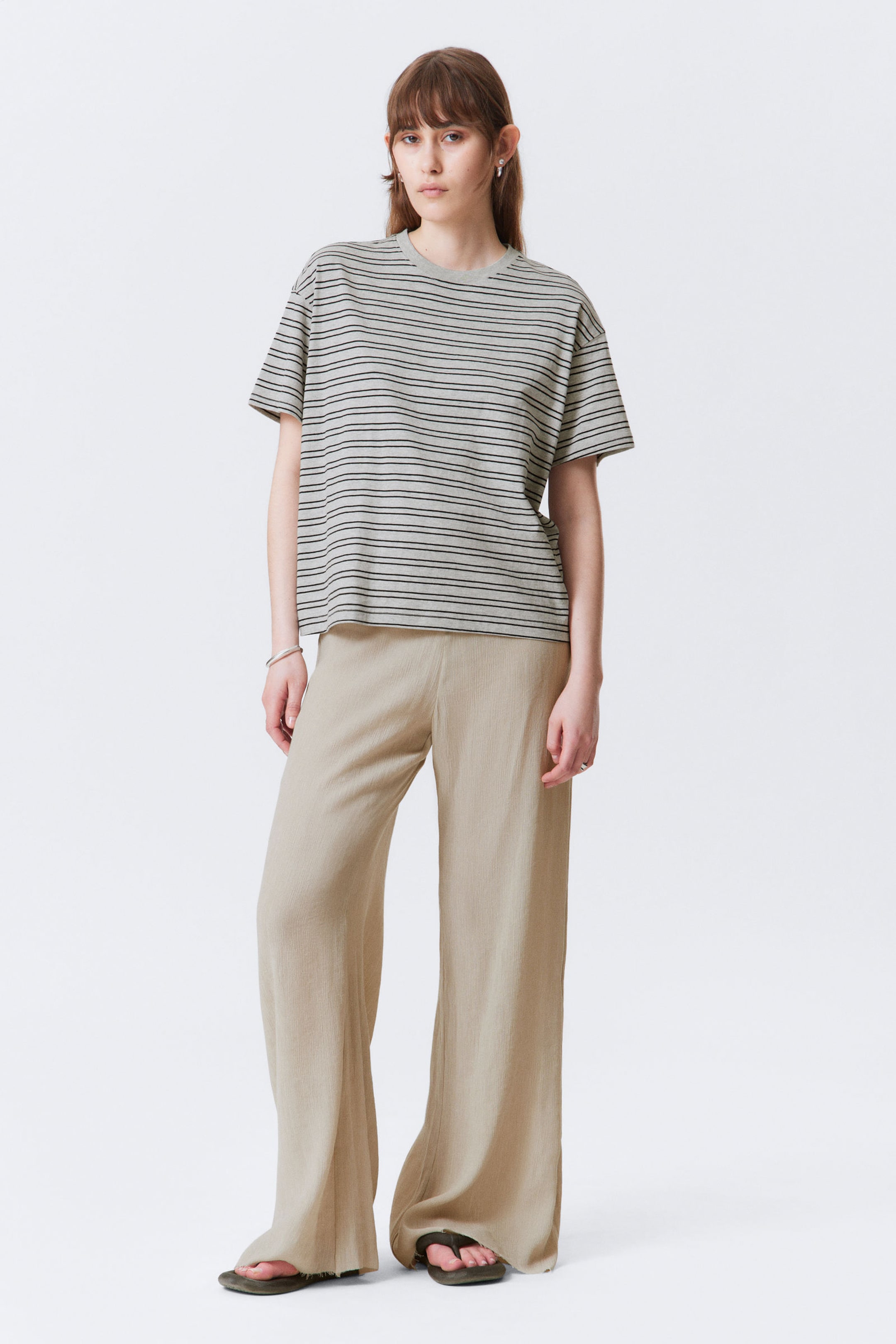 Striped Grey - Relaxed Boxy Cotton T-shirt - 2