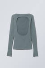 Dark Turquoise - Open Back Seamless Longsleeve Top - 1