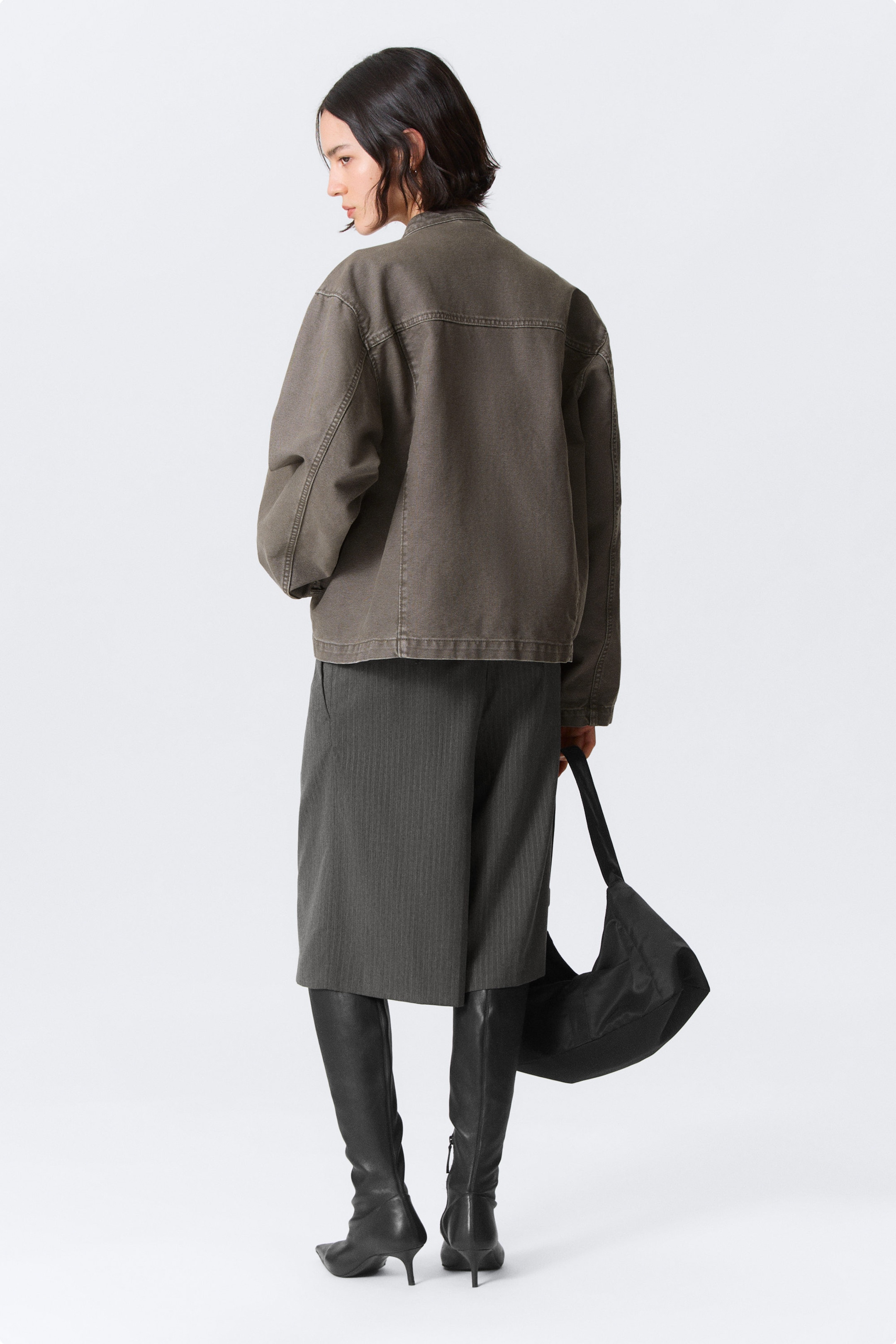 Grå - Oversized Washed Canvas Jacket - 4