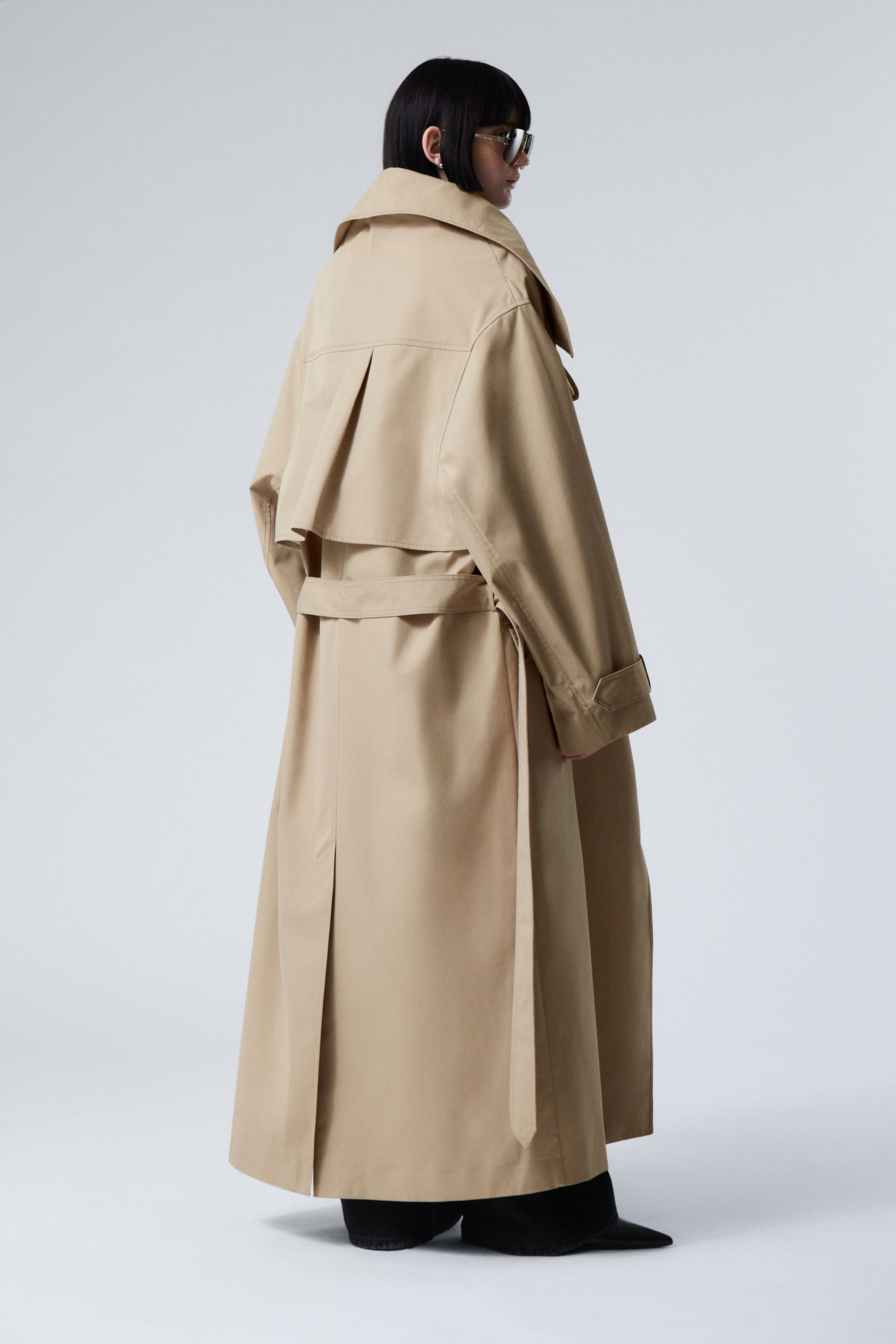 Beige - Oversized Double-Breasted Trench Coat - 5