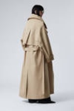 Beige - Oversized Double-Breasted Trench Coat - 5