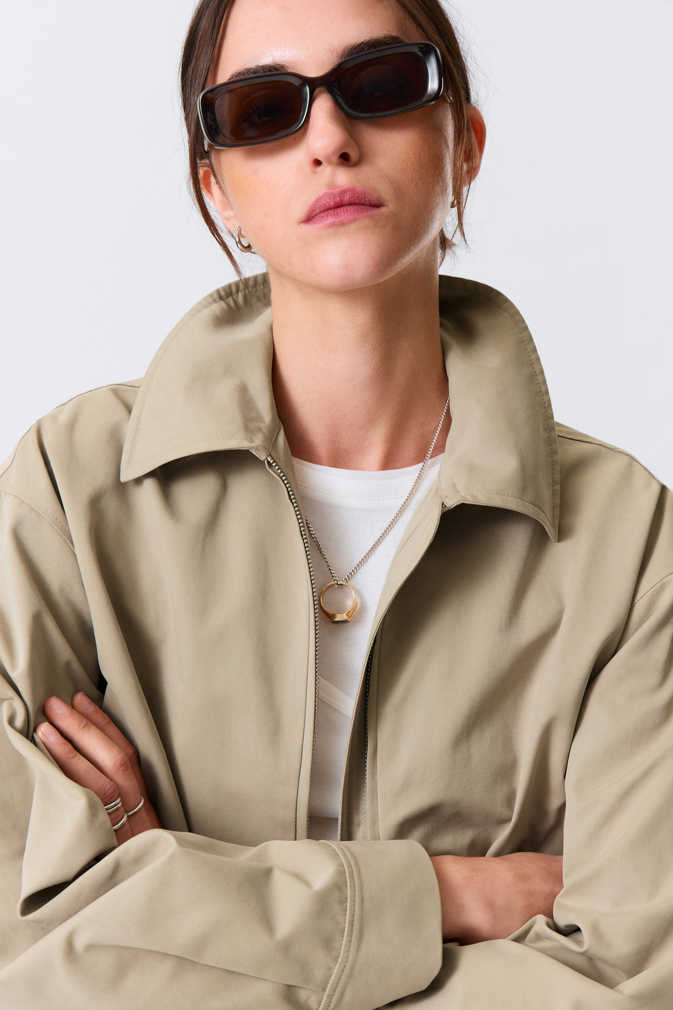 Beige - Boxy Cotton Zip Jacket - 4