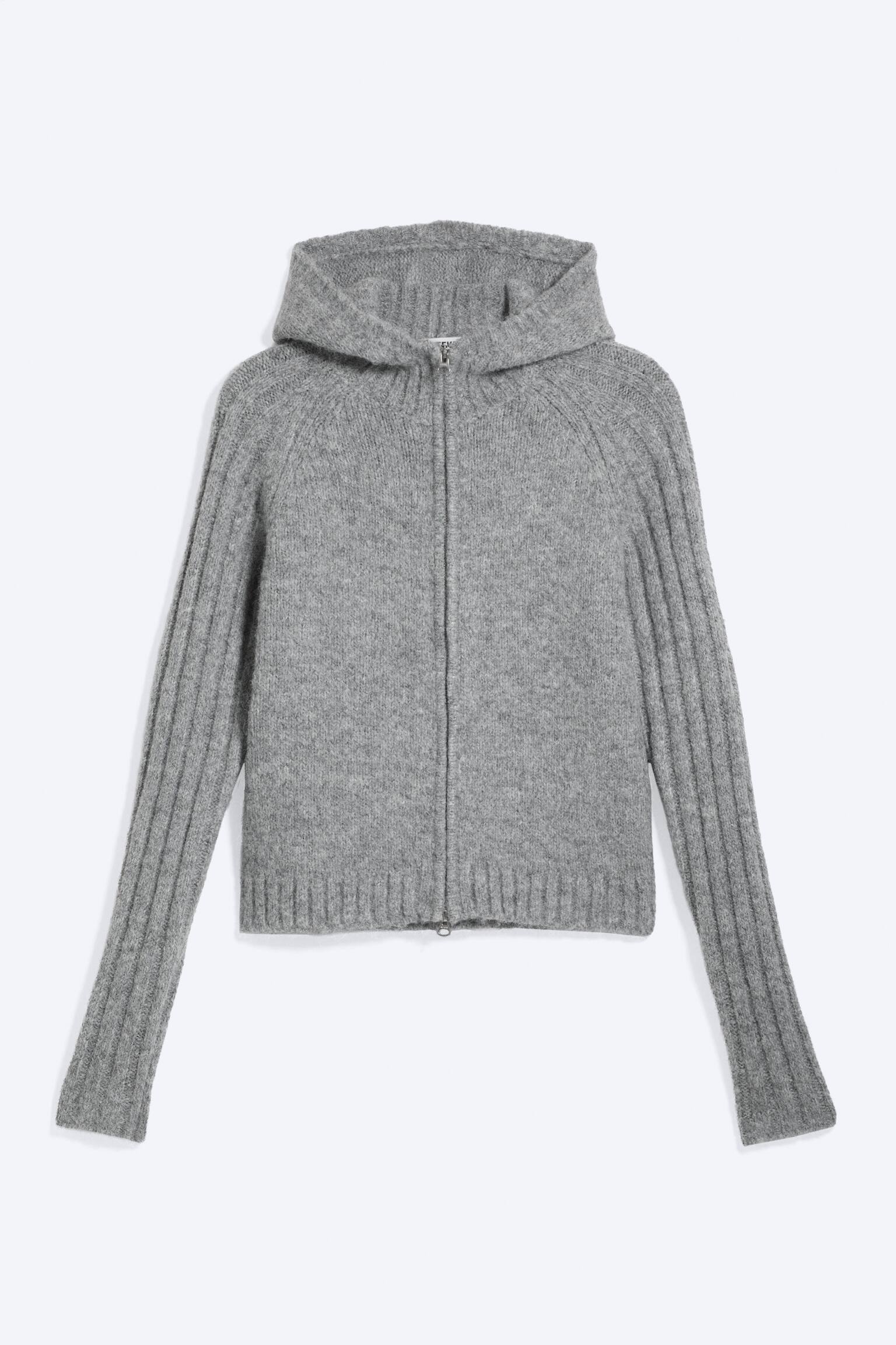 Knitted zip hoodie - Dusty Grey Melange/Dark Brown/Dusty Blue