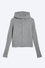 Dimmig Gråmelerad - Stickad zip-hoodie - 0