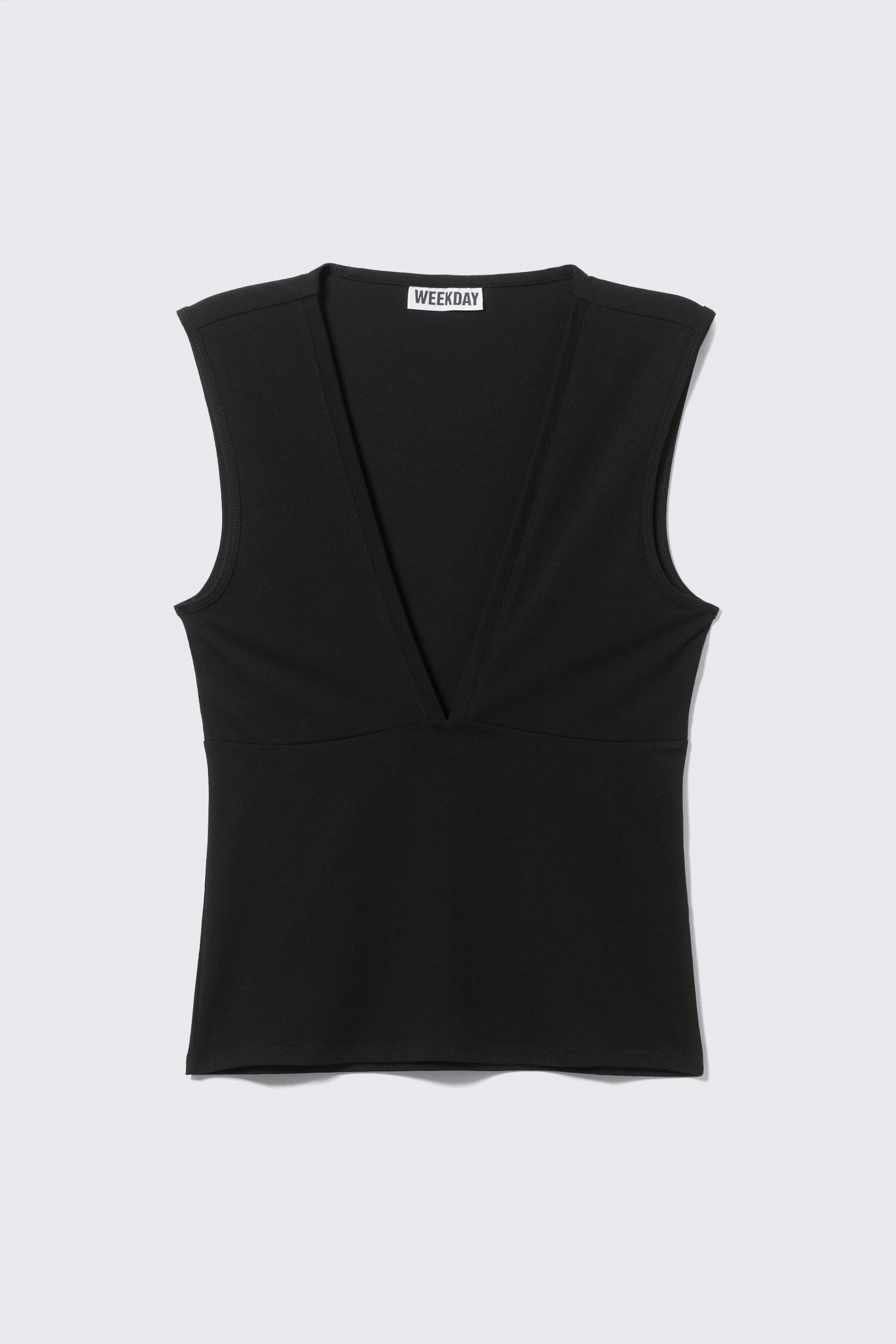 Black - Fitted V-Neck Sleeveless Top - 4