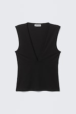 Black - Fitted V-Neck Sleeveless Top - 4